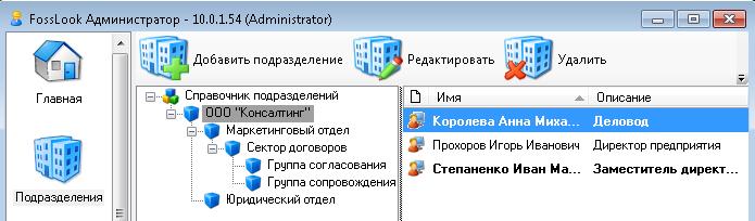 Общий вид структуры организации в FossLook