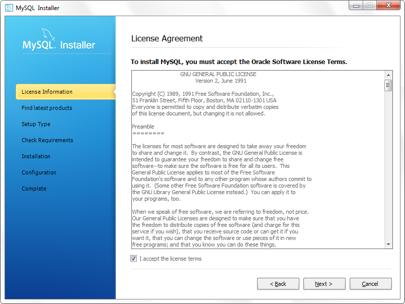 End-User License Agreement MySQL Server